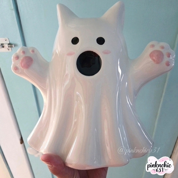 Ghost & Ghoul Large Ceramic Ghost Cat Halloween Decor Viral